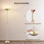 BoostArea Floor Lamp,Torchiere Standing Lamp,20W 2000LM LED Tall Floor Lamp,Stepless Dimmable,Touch Control,50000hrs Lifespan,Pale Floor Lamps for Living Room,Standing Lamps for Bedroom,Gold