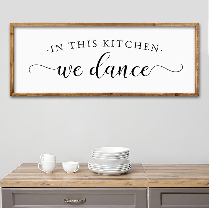 ZZJJHYWGQ In This Kitchen We Dance Sign Wall Decor 32"×12" Farmhouse Funny Kitchen dining room Signs Horizontal Wooden Framed hanging Art (Wood)