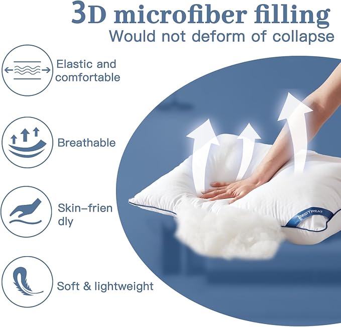 BedTreat Bed Pillows for Sleeping, Super Soft Down Alternative Pillows Queen Size Set of 2, Cooling Hotel Quality Pillows for Back, Stomach or Side Sleepers