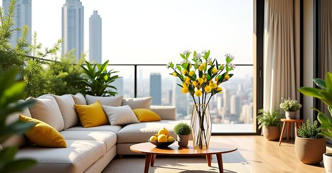 Artificial Lemon, 5pcs Lifelike Handmade Lemon Artificial Plant, 24 Inch Plastic Lemons， Simulated Fruit Flower, Artificial Fruit, Used for Homes, Offices, Festivals, Flowers, and Vases