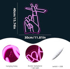 WLHOPE Pink Led Hand Neon Sign for Wall Decor Gesture USB Nail Hand Man Cave Neon Light Sign for Bedroom Home Bar Girls Room Nail Room Salon Party Decor Gift for Women