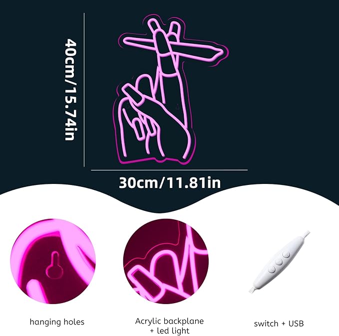 WLHOPE Pink Led Hand Neon Sign for Wall Decor Gesture USB Nail Hand Man Cave Neon Light Sign for Bedroom Home Bar Girls Room Nail Room Salon Party Decor Gift for Women