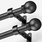 Curtain Rods for Windows 16 to 150 Inches, Curtain Rod Max Adjustable Length of 160 IN, 1" Diameter Drapery Rods Round Finials, Black, Pack of 2