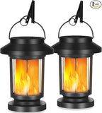 Derynome Solar Lantern Outdoor Lights, 2 Pack Upgraded Flickering Flameless Solar Lights Outdoor Waterproof, Hanging Decorative Lanterns for Yard Patio Path Garden Decor (2)