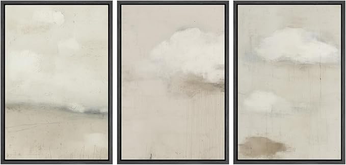 SIGNWIN Framed Canvas Print Wall Art Soft Neutral Cloudscape Minimalist Sky Photography Modern Art Minimalist Black and White for Living Room, Bedroom, Office - 24"x36"x3 Black