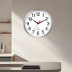 Atomic Wall Clock Modern 12 Inch Battery Operated Silent Non Ticking Analog Clock Decorative for Bedroom Kitchen Bathroom Office Home Living Room (Silver)