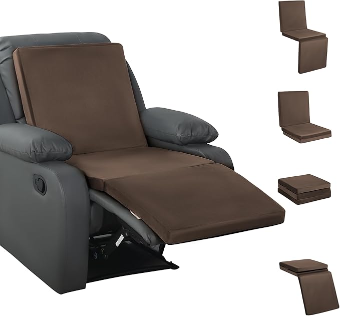 HOMBYS 3-in-1 Recliner Seat Cushion with Lumbar Support Pillow & Footrest, Multi-Functional Adjustable Height 2" to 6" for You to Choose, Non-Slip Memory Foam Chair Cushion for Elderly, Brown