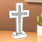 Aeveco Silver Mirrored Cross, Crystal Crush Diamond Cross for Living Room, Bedroom, Home Decor