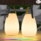 uuffoo 2 Pack Portable Outdoor Table Lamp - Dimmable Rechargeable Night Lights w/ Remote and 7 RGB Colors, IP44 Water-Resistant Hanging Lantern for Patio, Tent, Bedroom, Garden, Emergency