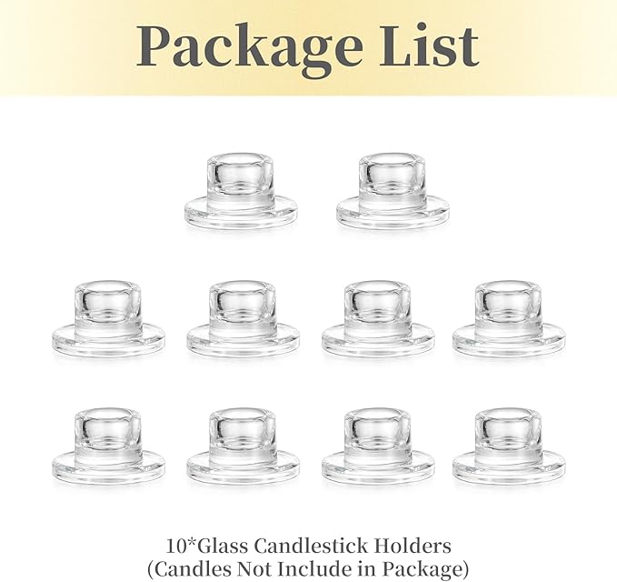 Hewory Glass Taper Candle Holders: 10 PCS Candlestick Holders Clear Short Tapered Candle Holder Set - Candle Stick Holder Decor for Table Centerpiece Wedding Party Advent Christmas Home Decorations