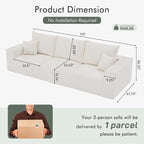 Boneless Cloud Couch Sofa for Living Room, 112" 3 Seater Beige Modern Lounge Sleeper Couch, No Assemble, Cordury Compression Upholstered Couches