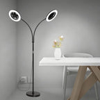 Floor Lamp with Fan Fan Light with RGB 12w/1000lm LED Floor Famp, Stepless Adjustable 3000K-6000K Color and Dimmer, Remote and Button Control, Adjustable Gooseneck Gloor Lamp (Black-2)