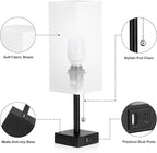 Bedside Table Lamps Set of 2 - Small White Bedroom Lamps with 3 Color Temperatures (3000K/5000K/4000K), Square Nightstand Lamp with USB C + A Charging Ports, Pull Chain Night Light