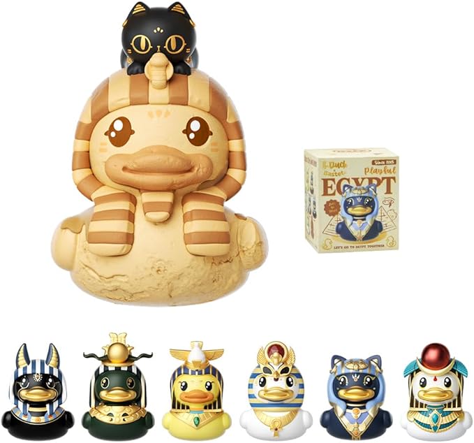 B.Duck x British Museum Blind Box, Egyptian God Collectible Duck Figurines Series,Home Decorations, Holiday Birthday Gifts (B.Duck x Bastet Series, One Box)