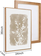 HPINUB Large Boho Wildflowers Canvas Framed Wall Art Set,Minimalist Vintage Flower Wall Decor,Beige Floral Botanical Artwork for Living Room Bedroom,Dining Room,Office -24"x36"x3