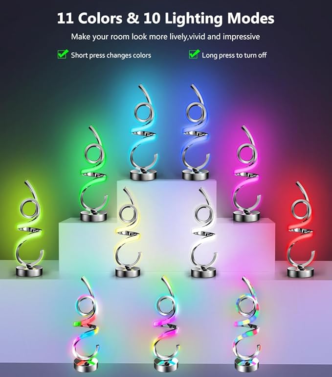 Modern Spiral Table Lamp Color Changing Night Light Rechargeable LED Nightstand Lamp Dimmable Bedroom Lamp Remote Control for Home Decor Living Room Bedroom Office