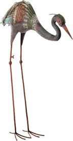 Alpine Corporation 30" Tall Outdoor Rustic Metal Bowing Crane Statue Yard Art Decoration