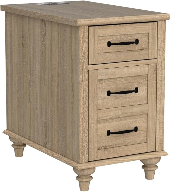WAMPAT Set of 2 End Tables with Charging Station, Wooden Side Table with Drawer & Storage Cabinet, Farmhouse Nightstands with Power outlets USB Ports for Living Room & Bedroom, Oak