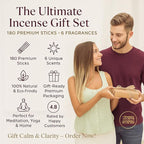 Premium Incense Sticks, Lavender, Sandalwood, Jasmine, Patchouli, Nag Champa, Vanilla, Variety Gift Pack 180 Sticks, Includes a Holder in Each Box