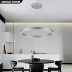 Room Decor Modern LED Chandelier 23.62'' Dimmable 1-Ring Chandelier 76W Circular Pendant Light for Dining Room Kitchen Island Bedroom, 6000K, Silver UL Listed
