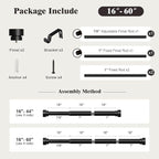 Oneach Black Curtain Rods for Windows 28 to 48 Inch, 1 Inch Pole Adjustable Length Heavy Duty Metal Curtain Rod Set, for Outdoor Bedroom Kitchen Living Room (16 to 60 Inch)