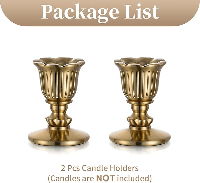 Sziqiqi Vintage Candlestick Holder Decor: Gold Taper Candle Holders Set of 2 for Dining Room Table Antique Candle Stick Holder for Fireplace Mantle