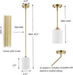 Modern Gold Pendant Light Brushed Brass Mid Century Chandelier White Cylinder Glass Shades Adjustable Rods Farmhouse Ceiling Hanging Lighting Fixture Kitchen Island Dining Room Bedroom