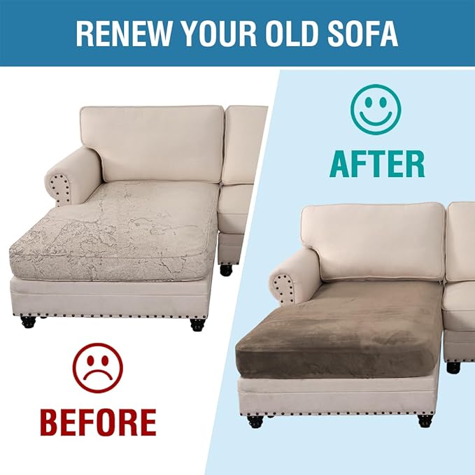 H.VERSAILTEX Velvet Stretch Individual Chaise Cover Sectional Couch Covers for L Shaped Sofa Both Left/Right Furniture Protector Seat Cushion Sofa Cover (1 Piece Chaise Cover, Mocha)