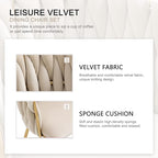 Nrizc Woven Dining Chairs Set of 6, Velvet Upholstered Dining Chairs with Gold Metal Legs, Modern Accent Chairs for Living Room, Dining Room, Kitchen (Beige)