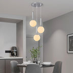 Modern Chrome Pendant Light Hanging Fixture Light for Kitchen Island Mid Century with Globe Pendant Light Milk White Glass Pendant Lighting for Living Room Bedroom Entryway (3 Lights)