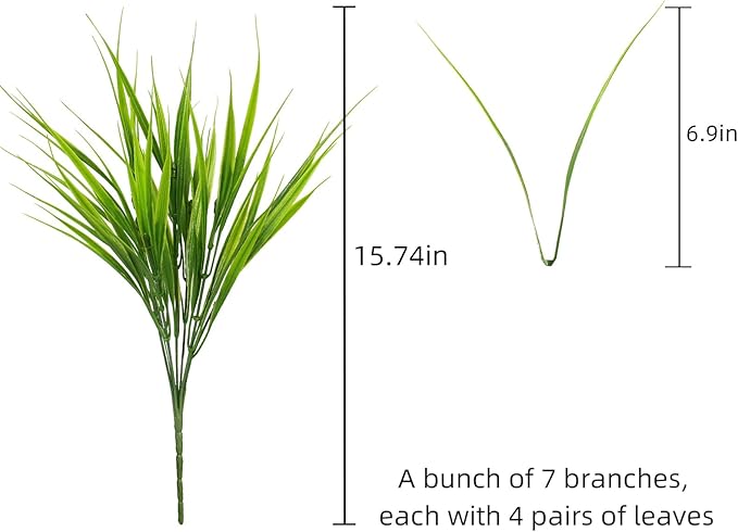 alyptus Artificial Grass Outdoor 12 Bundles Fake Plants Outside Green Onion Faux Greenery Shrubs for Front Porch Planters Pot Décor for Outdoors (Grass)