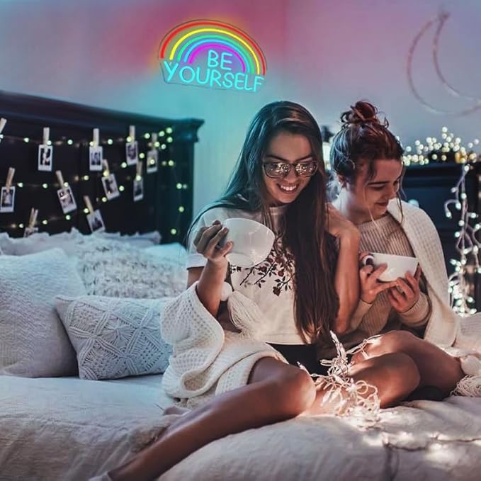 WLHOPE Be Yourself Neon Sign Be Yourself Neon Signs for Wall Decor Dimmable Rainbow Neon Lights Classroom LED Light Up Sign for Bedroom Bookstore Reading Room Library Study Room Decoration