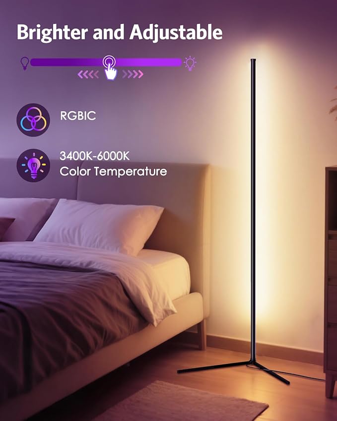 Upgraded Floor Lamp, 64.5''RGB LED Corner Lamp with App & Remote Control, 16 Million Colors & 300+ Scene, Standing Lamp with Music Sync for Living Room, Gaming Room，Bedroom