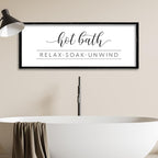 ZZJJHYWGQ Hot Bath Relax Soak Unwind Sign Bathroom Wall Decor 32"×12" Farmhouse Rustic Funny Bathroom Vintage Restroom Guest Large Wooden Framed Washroom Hanging Art (Black)