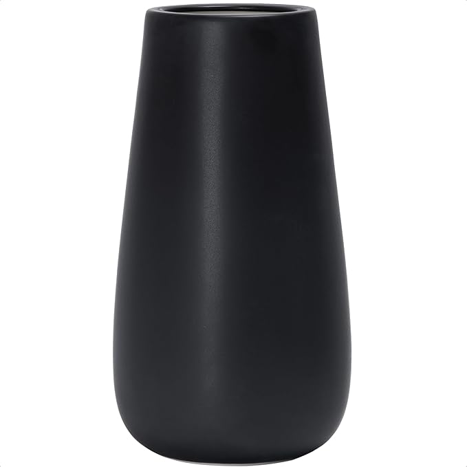 D'vine Dev 12 Inch Ebony Black Elegant Oval Ceramic Vase for Flowers, Home Décor Vase with Design Box, VS-LD-C-5