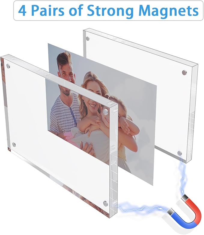 Acrylic Frame 4x6 Inch 5pack, Clear Acrylic Picture Frame with Thickness 10+10mm, Transparent Magnetic Picture Frame with Double Sided Free Standing, Framless Tabletop Photo Frame for Family