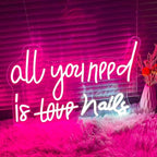 WLHOPE All You Need is Nails Neon Sign - Pink LED Signs with USB Connectivity for Bedroom, Home Bar, Girls Room, Beauty Shop, Nails Room - Gift for Girls
