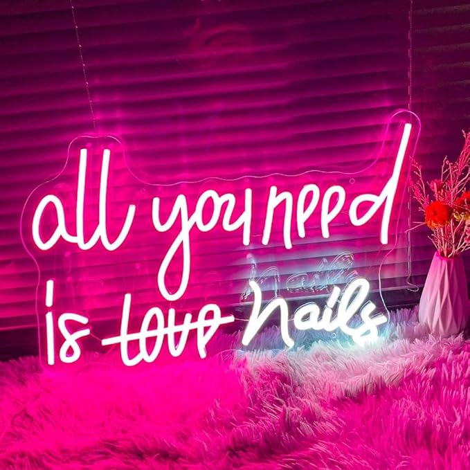 WLHOPE All You Need is Nails Neon Sign - Pink LED Signs with USB Connectivity for Bedroom, Home Bar, Girls Room, Beauty Shop, Nails Room - Gift for Girls