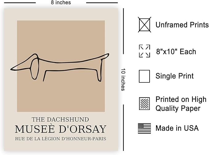 Poster Master Vintage Poster - Retro Dachshund Print - Dog Art - Line Drawing - Sketch Art - Gift for Boys, Girls & Animal Lover - Decor for Kid's Room or Nursery - 8x10 UNFRAMED Wall Art