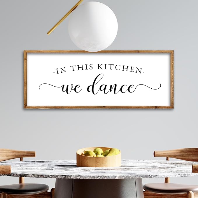 ZZJJHYWGQ In This Kitchen We Dance Sign Wall Decor 32"×12" Farmhouse Funny Kitchen dining room Signs Horizontal Wooden Framed hanging Art (Wood)