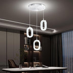 Dimmable Oval Pendant Light Modern LED Pendant Lights for Kitchen Island Adjustable Crystal Ring Chandelier for Dining Room Bedroom Living Room 3-Light Silver