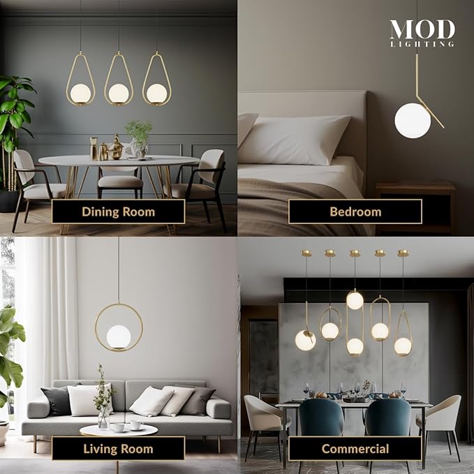 𝗠𝗢𝗗 𝗟𝗜𝗚𝗛𝗧𝗜𝗡𝗚 Jewels & Pearls | Modern Black Pendant Light Fixture, Hanging Globe Pendant Light for Kitchen Island Lighting, Dimmable LED Bulb Included, 1 Pack (Black | Warm White | Droplet)