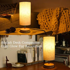 Bedside Table Lamps, Table Lamp for Bedroom, Lamps for Night Stands with Linen Lampshades, Small Table Lamp for Living Room, Office (Bulb Excluded) (Wood)