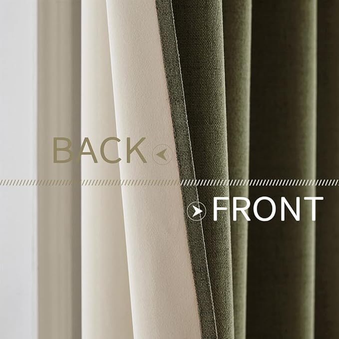 MIULEE Linen Texture Curtains for Bedroom Solid 100% Blackout Thermal Insulated Light Olive Green Curtains Grommet Room Darkening Drapes for Living Room Nursery 52x84 Inch (2 Panels)
