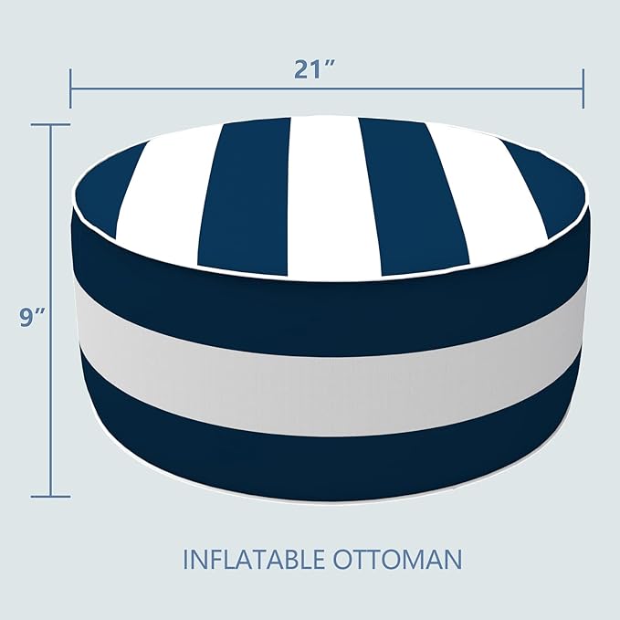 LVTXIII Inflatable Stool Ottoman Footrest with Handle, All Weather Foot Rest, Indoor or Outdoor Use for Home Patio Garden and Camping, D21 x H9, Cabana Navy