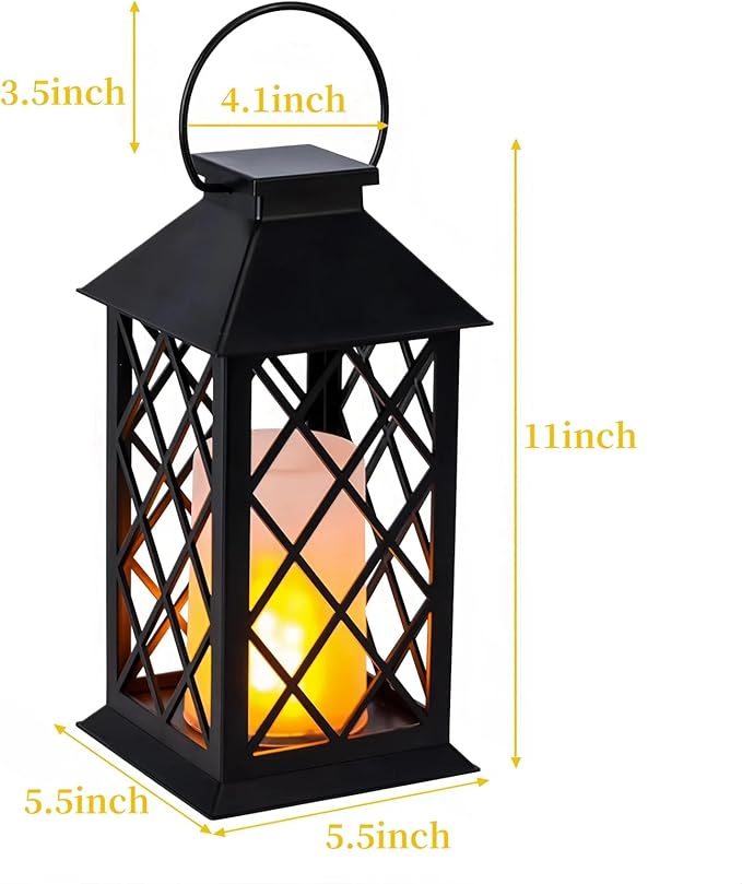 Simplelight 11 Inch Decorative Lanterns-IP44 Waterproof Outdoor Hanging Lantern, Battery Operated Decorative Lantern for Patio, Table, Fireplace with Timer, Black Color (1)