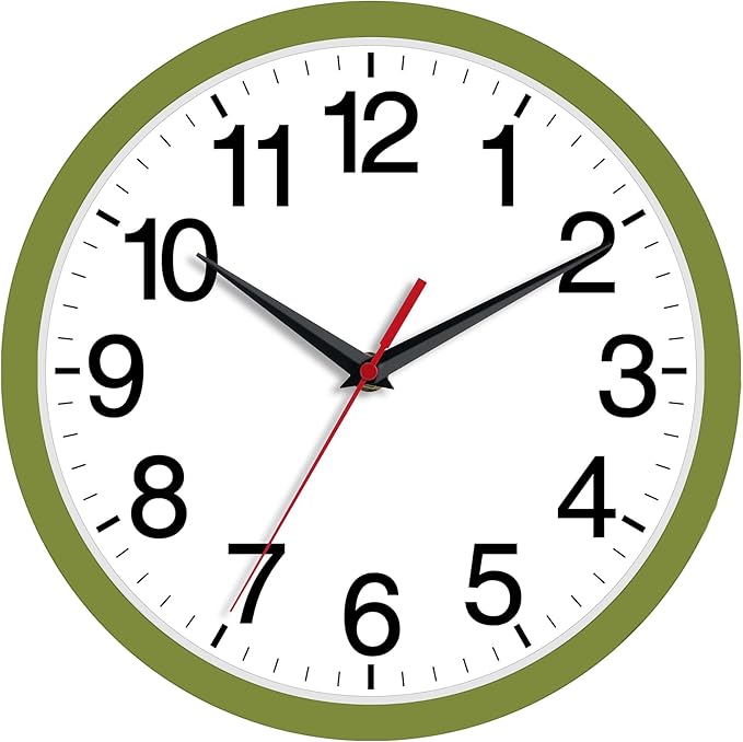 Wall Clock Modern 8 Inch Battery Operated Silent Non Ticking Small Analog Clock Decorative for Bedroom Kitchen Bathroom Office Home (Olive Green)