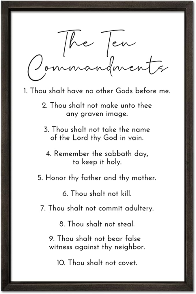 FZMHASLWW The Ten Commandments Bible Verse Wall Decor 24"X16" God Jesus Prayer Christian Saying Catholic Scripture Sign Large Wood Framed Wall Hanging Art (Black)