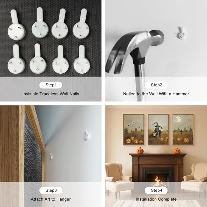 Celestdeco Halloween Ghost Reaper Framed Wall Art Set, Scary Witchy and Pumpkin Wall Decor, Horror Night Wall Painting, Full Moon Bats Art Prints for Living Room,Bedroom,Halloween Themed Party Decoration-24"×36"×3