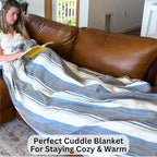 Alpaca Wool Throw Blanket | Super Soft, Lightweight, Breathable and Hypoallergenic | Non-Itchy or Scratchy (Blue White Varicolored, Queen (U.S. Standard))